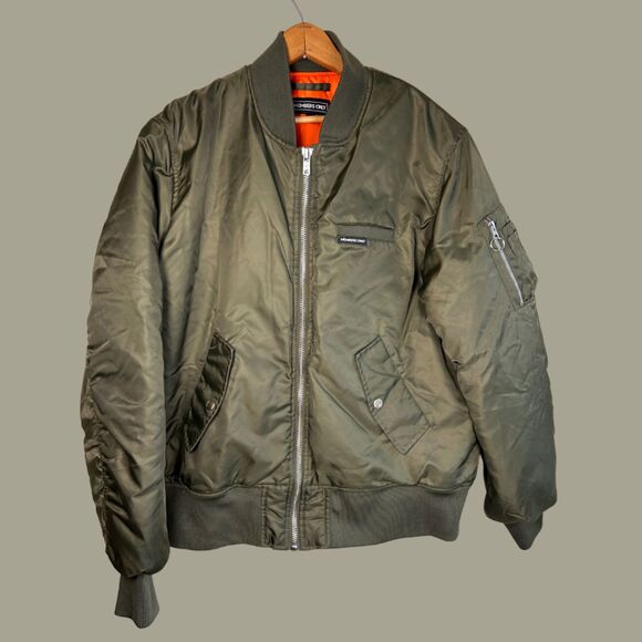 Members Only Nylon Olive Green w/ Orange Quilt Lining Bomber - Picture 1 of 9